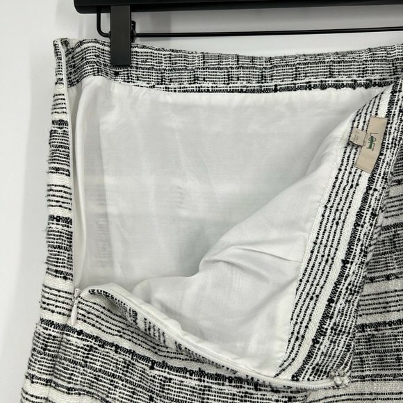 LOFT Skirt Black White Tweed Stripe Asymmetrical Fray Hem Button - Picture 9 of 11
